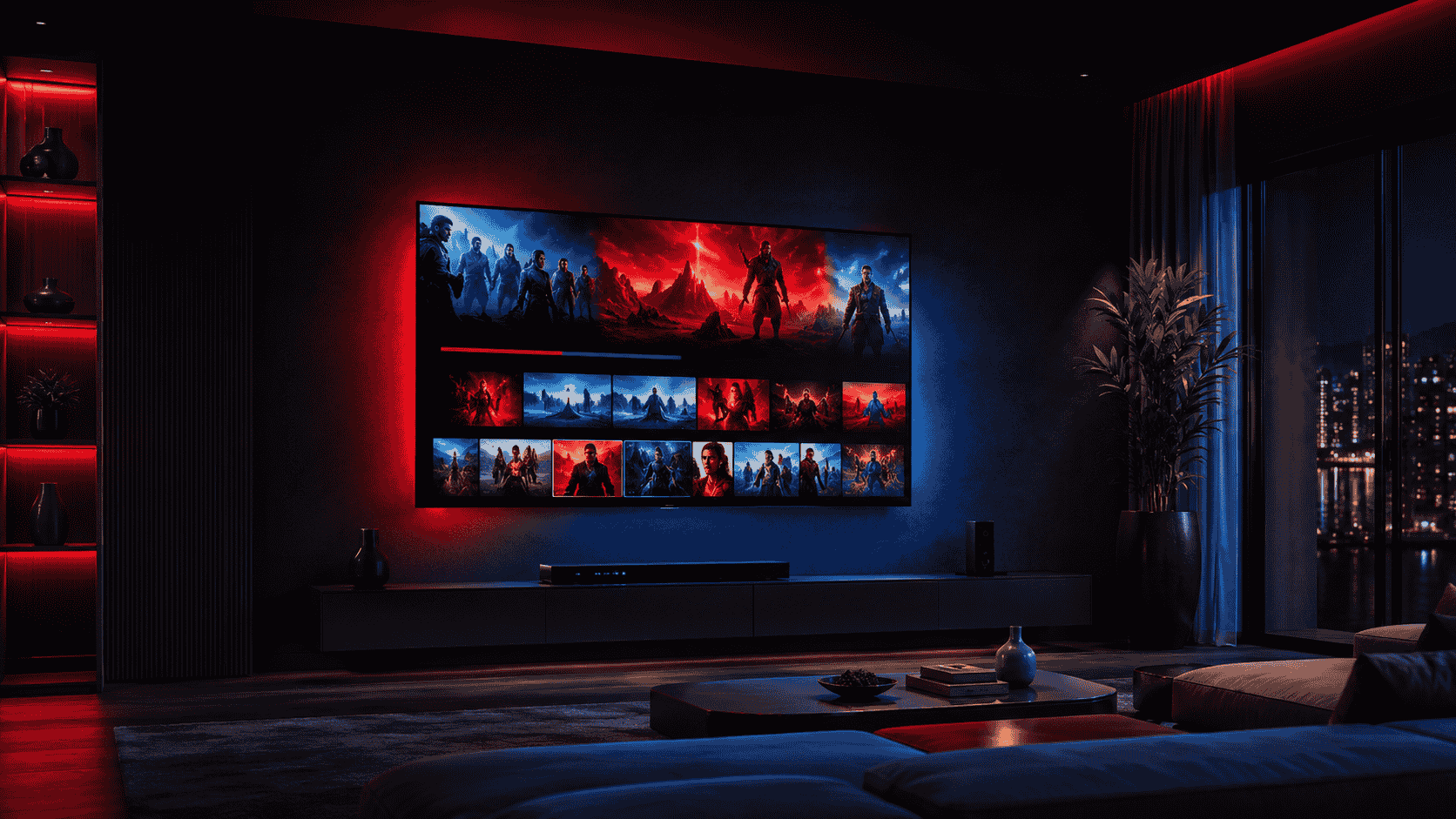 Salon moderne avec Smart TV en 4K Ultra HD